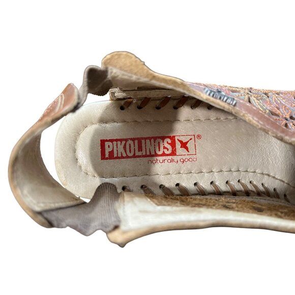 Pikolinos Romana Slingback Leather Floral Sandals Laser-Cut Heeled Size 8 - Picture 8 of 9